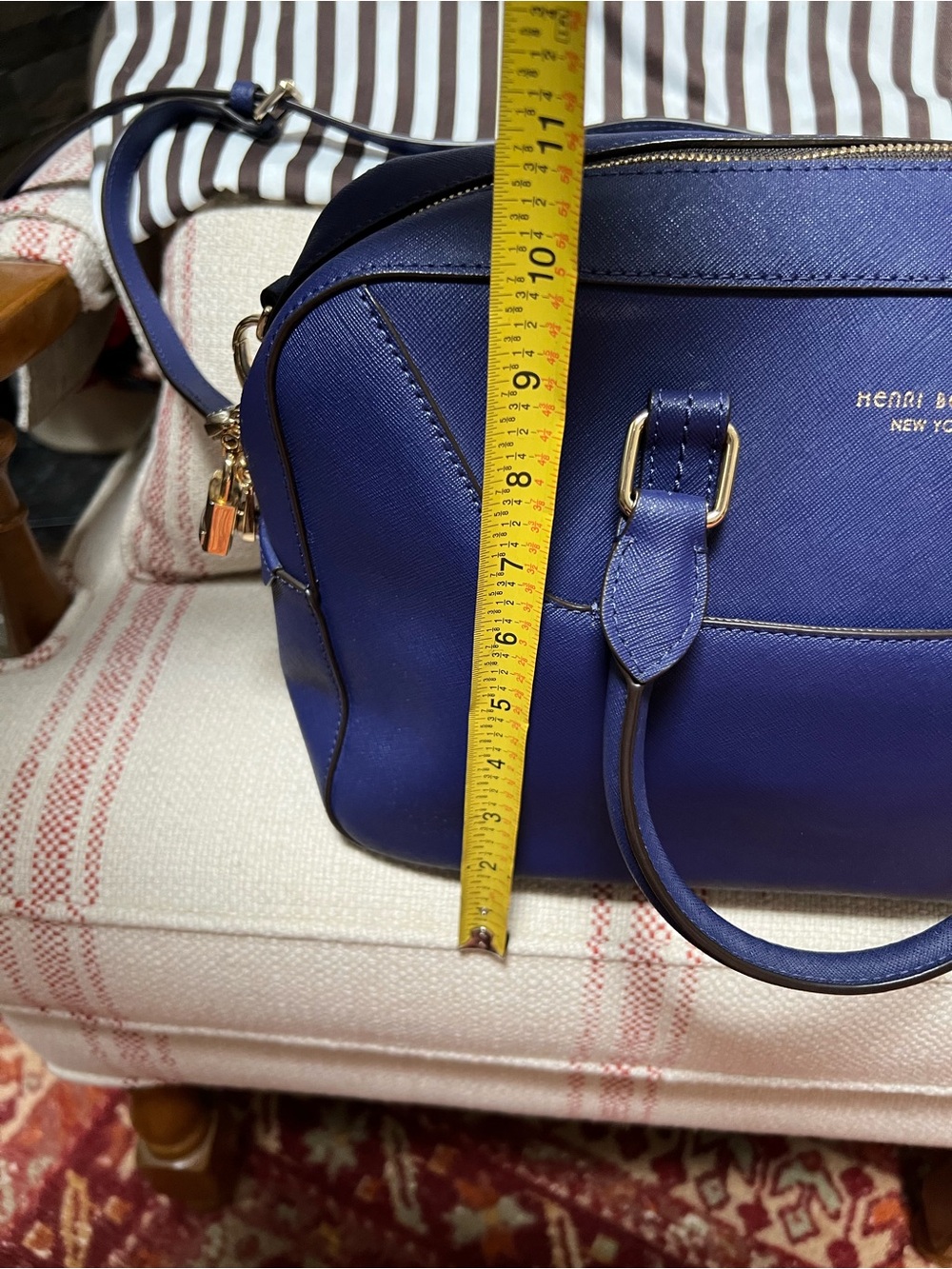 Henri Bendel New York Royal Blue Leather Satchel with Gold Hardware - Picture 2 of 6